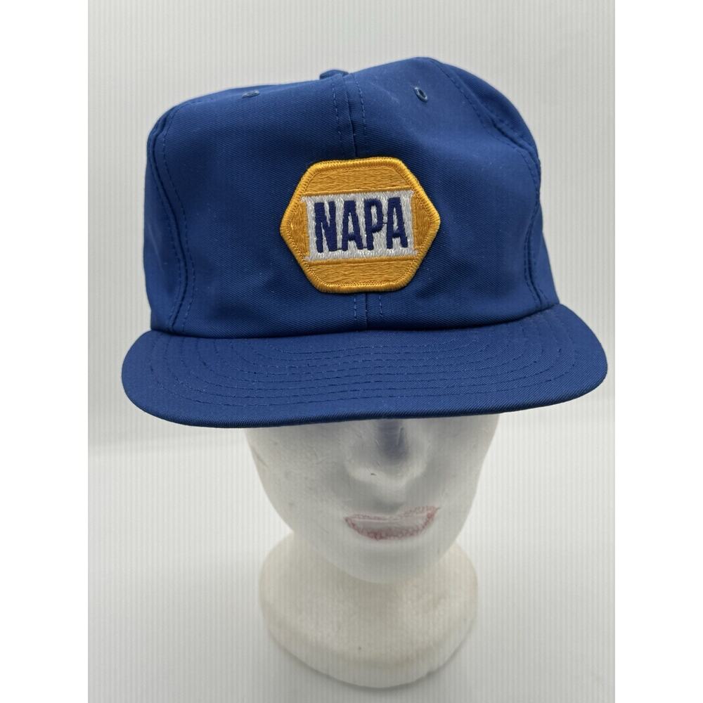 Vintage NAPA Auto Parts Trucker Snapback Hat Blue Yellow Patch Made USA Clean